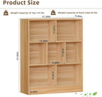 LEYAOYAO 7 Cube Bookshelf with Base,3 Tier Mid-Century Modern Natural Bookcase,Standing Wide Bookshelves Storage Organizer Shelf,Rustic Wood Display Cabinet Book Shelves for Bedroom,Living Room,Office