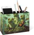 Famame Cute Funny Frog Music Team Pencil Holder for Desk, Leather Desktop Container Pen Cup Storage Study Table Pen Organizer Makeup Brush Holder for Classroom Office Home