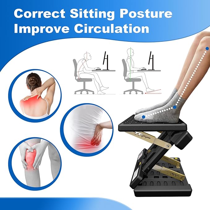 Arejonner Foldable Foot Rest, Computer Foot Rest Under Desk, 12Modes Adjustable Ergonomic for Office, Loading Capacity 80 pounds, Removable EVA Cushion, All-Season(Black)