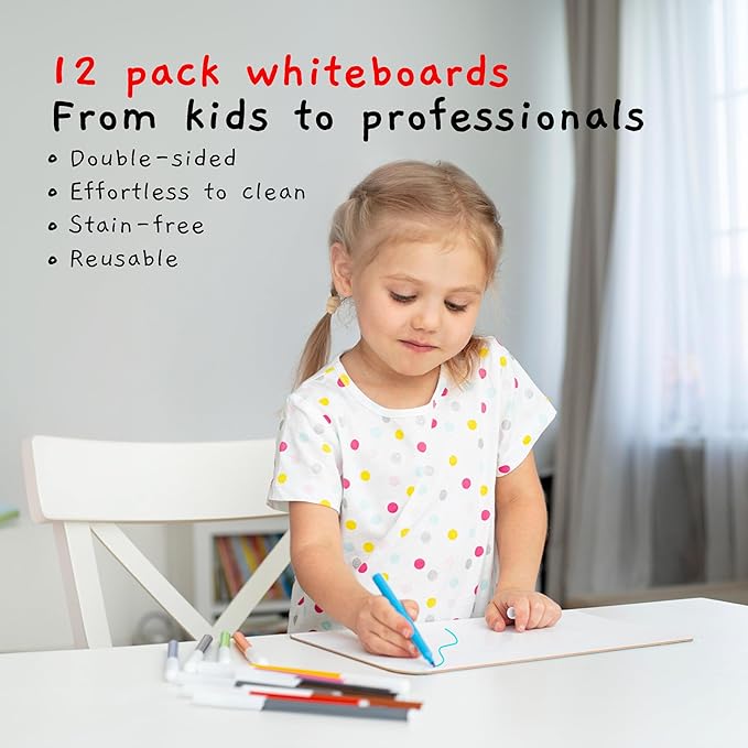 Board Geeks Bigtime 12 Pack 9x12 Classroom Whiteboards for Kids - Small Double-Sided White Board - White Boards Bulk Set, Classroom Essentials - Magnetic Dry Erase Boards for Students, Teacher