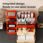 KQJS Makeup Organizer with Drawers,Large Capacity Countertop Organizer for Vanity,Bathroom and Bedroom Desk Cosmetics Organizer,Easy To Storage Skincare,Brushes,Lotions,Lipstick (Red and Cream)