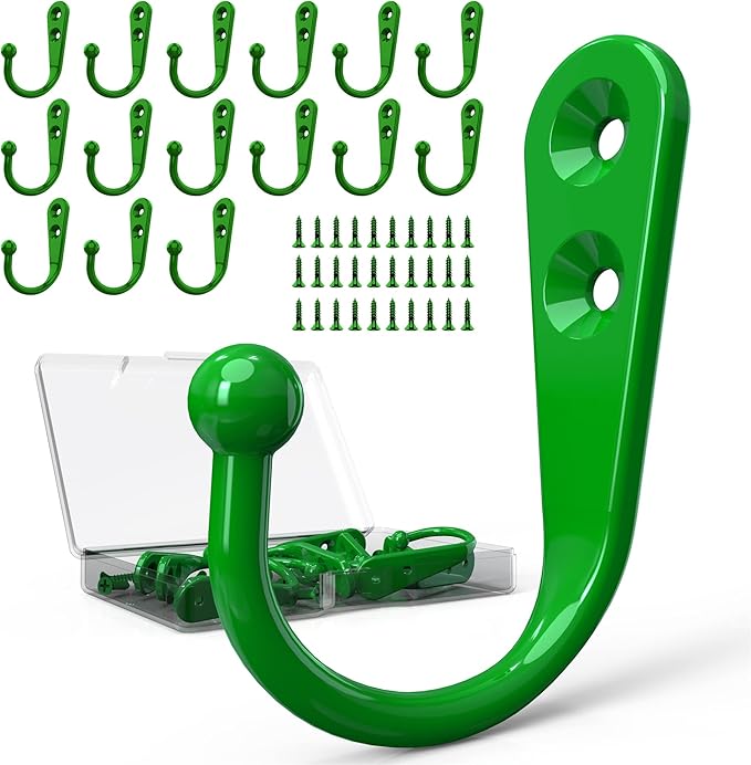 ZAYBOD 15 Pcs Coat Hooks, Hanger Hook with 30 Pieces Screws for Hanging Hat, Towel, Key, Robe, Coats, Scarf, Bag, Cap, Coffee Cup, Mugs(Green)