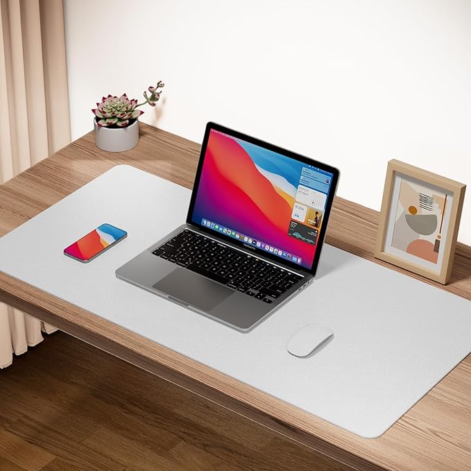 Boutilon Leather Desk Pad Protector,Non-Slip Mouse Pad,Laptop Desk Pad,Office Mouse Mat,Waterproof Leather Desk Blotter,Desk Writing Pad for Office and Home (XXL-White,47.2"x 17")