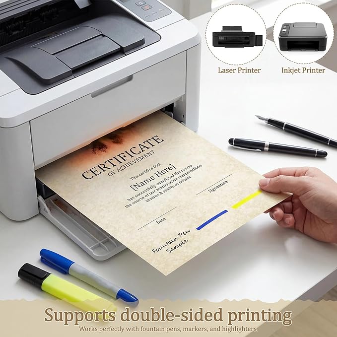 Tosstuki 500 Sheets Parchment Paper for Certificates 8.5 x 11'' 100 GSM Double Sided Printer Stationery Resume Paper Bulk Letter Size for Resumes Diplomas Crafts Business Cards Invitations, Ivory