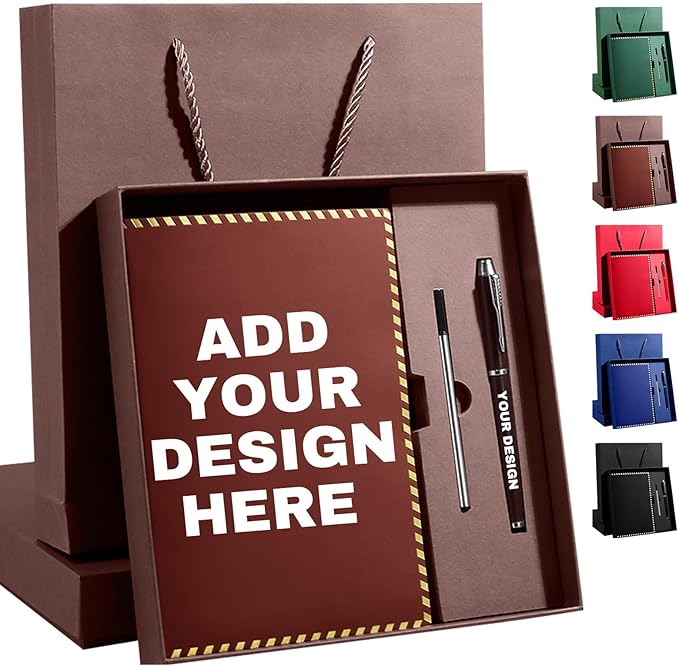 Vebermo Personalized Journal Notebook Set with Pen & Gift Box, Custom Name/Logo Notebook Black A5 College Ruled Lined 8.26''x5.9'' Personalized notebook Gifts for Men and Women,200 Pages,Brown