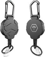 Retractable Keychain Badge Holder with Belt Clip,OR Heavy Duty Carabiner ID Badge Clip Reel, 31.5” Steel Retractable Cord, 10 oz Rebound，Black-1 Pack (with 1 Badge Holder)