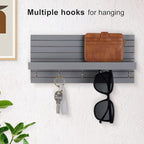 Lwenki Decorative Key Holder for Wall with Shelf, Entryway Shelf with Hooks Holds Leashes, Jackets and Glasses – Sturdy Wood Keyholder Entrance Hanger with Mounting Hardware (Gray, Medium)