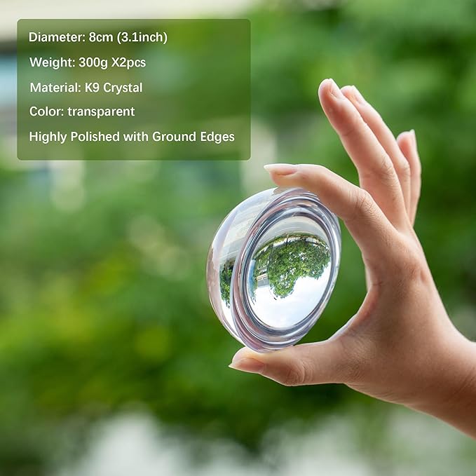 2Pcs 3.1inch Crystal Dome Magnifying Paperweight, Clear Distortion-Free Optics Convex Lens Set for Physics Classroom Home Decor, Paper Weights for Outdoor Events
