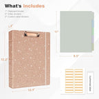 Ospelelf 3 Ring Binder 1 Inch, Vintage Leather Clipboard Binder Organizer for Letter Size (8.5" x 11"), Professional Binder Organizer Dividers with 5 Tabs, Rose Gold