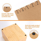 5x8 Index Card Holder with Dividers Bamboo Index Card Storage Box 4 Compartments Recipe Card Box with Lid 150 Index Flash Cards 25 Index Card Dividers 2 Letter Smile Stickers for Office Business Home