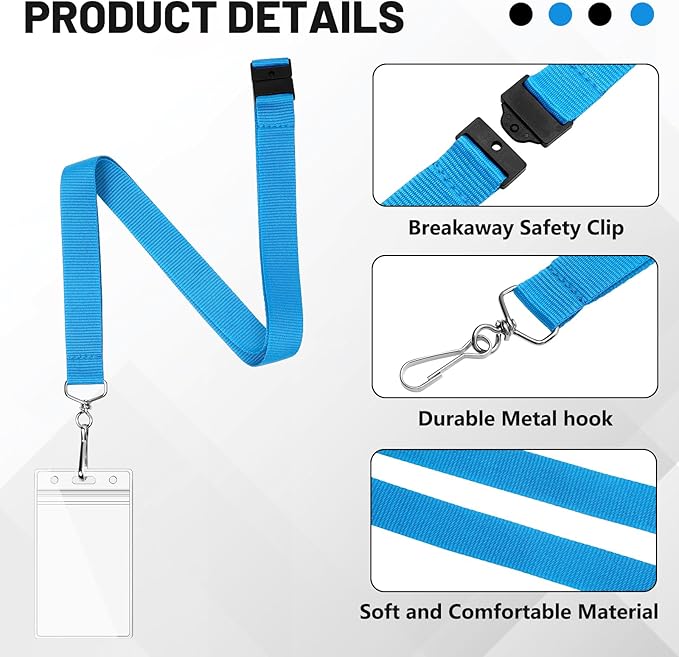 24-Pack Sky Blue Breakaway Lanyards with Waterproof Badge Holders, Polyester Neck Straps for ID Cards, Events, Office, and Schools