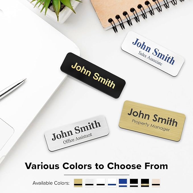 Name Tag, Magnetic White Name Tags, Personalized Name Tags, 1.5x3 Inches, Durable Engravable Impact Material, Made in The USA by My Sign Center