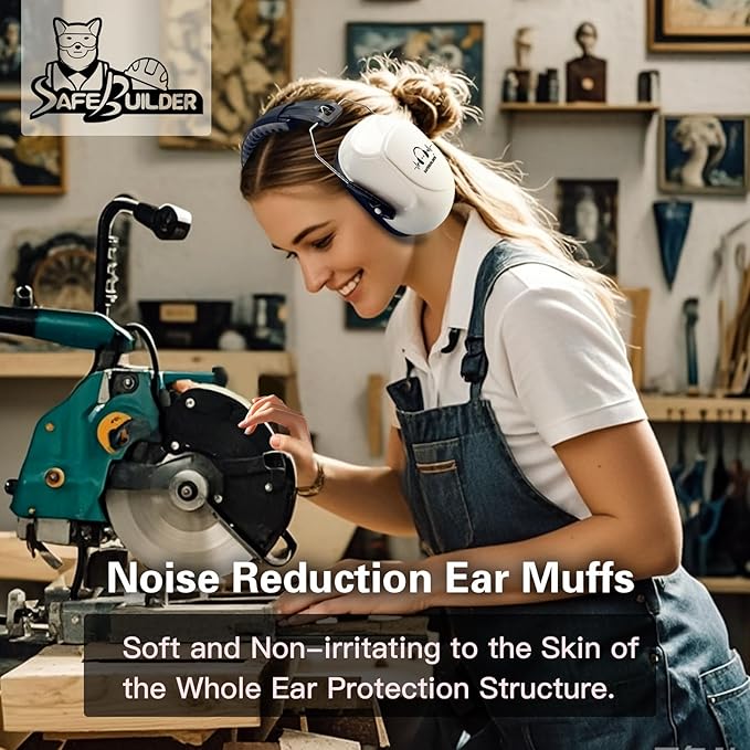 SAFEBUILDER Ear Muffs Noise Reduction SNR 33dB Adjustable Lightweight Safety Earmuffs Sound Proof Noise Cancelling ANSI