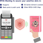 TOURSUIT RFID Blocking Passport Holder for Women Men, Leather Passport Travel Wallet with Metal 3D Metal Badge, Travel Document Holder Cover Accessories (Pink)