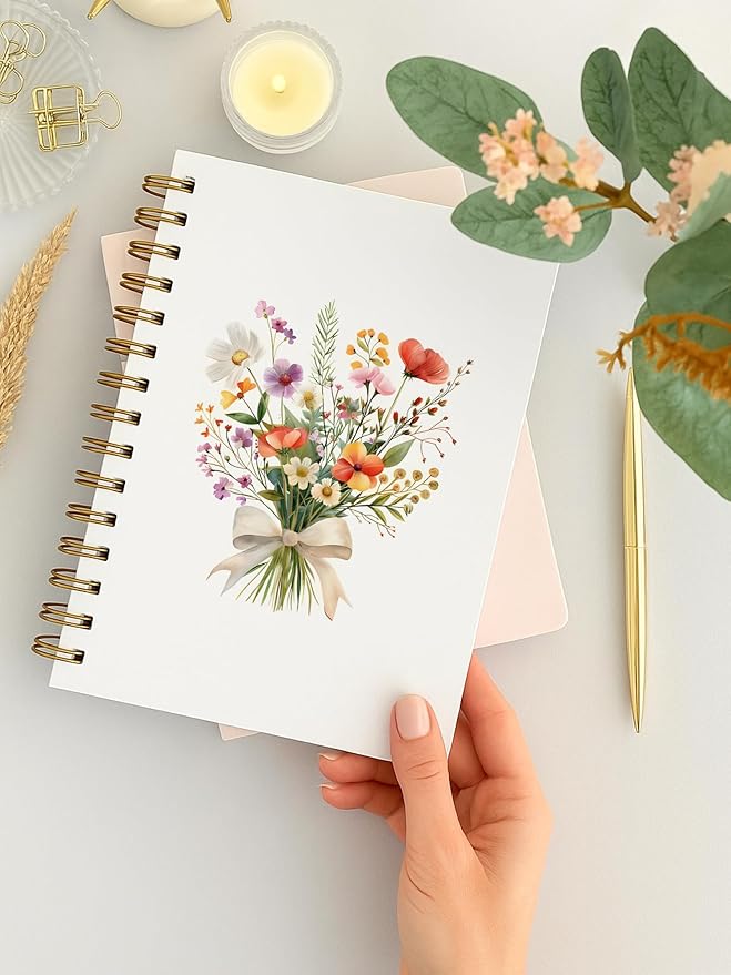 BitKan Cottagecore Floral Spiral Notebook, Pretty Colorful Wildflower Flower Aesthetic Journal, Floral Journal for Women, Preppy Bow Botanical Flower Notebook 5.5x8.3 Inch-375