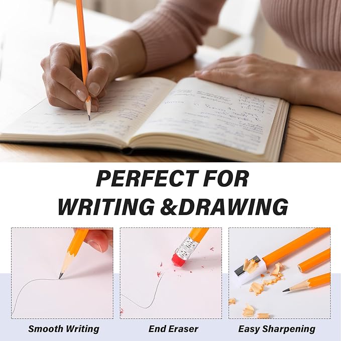 TecUnite 600 Pcs HB #2 Unsharpened Pencils bulk with Eraser Wooden Hexagonal No 2 neon Pencils for Adults Gifts Exams Office Sketching Party Favors(Orange)