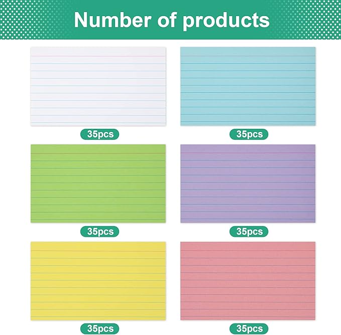 Index Cards 3x5, Ruled Flash Cards for Studying, Colored Note Cards Study Cards, 210 pcs Flashcards for Office and School Suplplies
