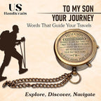 US HANDICRAFTS Brass Compass with Wooden Case | Engraved Compass from Mom to Son | Graduation Gift, Birthday, Inspirational Travel Keepsake