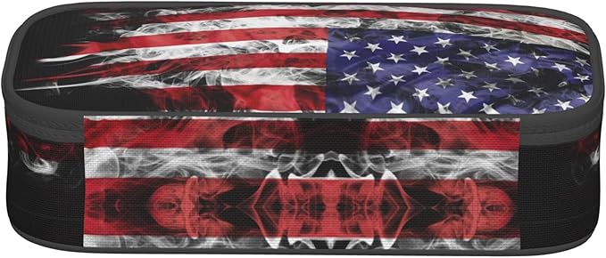 YIJIUWKIS Kids Pencil Case for Boys Girls, Usa Flag Style Pencil Pouch Big Capacity Black Portable Pencil Box Stationery Storage Desk Pen Bag for School Office