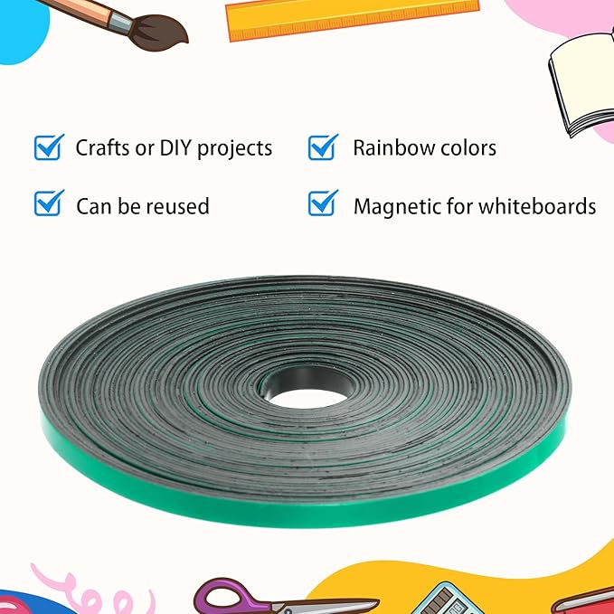 AmazingSpark Magnetic Tape Roll Thin Strips, 0.39 Inch x 66 Feet Magnetic Board Dividers Whiteboard Graphic Decorative Tape Marking Line for Classroom Office Art Accessories(Green)