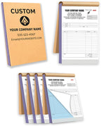Custom Carbonless Invoice Book with Logo, Personalized Cover & Inner Pages, 2 Part NCR Receipt & Work Order Forms, Easy Tear, Writing Shield for Small Business (2-Part [White/Blue], 7.48 x 5.12INCH)