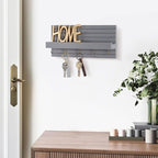 Lwenki Decorative Key Holder for Wall with Shelf, Entryway Shelf with Hooks Holds Leashes, Jackets and Glasses – Sturdy Wood Keyholder Entrance Hanger with Mounting Hardware (Gray, Medium)