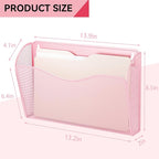 GDINDINFAN 3 Single Pocket Wall File Holder, Mesh Hanging File Folder Paper Organizer, Vertical Wall Mounted Mail Basket, Storage Organization Magazine Rack for Office, Home and School, Pink