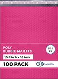 Hot Pink10.5x16 Inch Large Poly Bubble Mailers #5 | Padded Envelopes with Self Seal | Air Lined Cushioned Bubble Mailer | Usable Size 10.5x15 | 100 Pack Bulk | Lightweight shipping Bags
