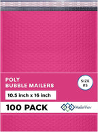 Hot Pink10.5x16 Inch Large Poly Bubble Mailers #5 | Padded Envelopes with Self Seal | Air Lined Cushioned Bubble Mailer | Usable Size 10.5x15 | 100 Pack Bulk | Lightweight shipping Bags
