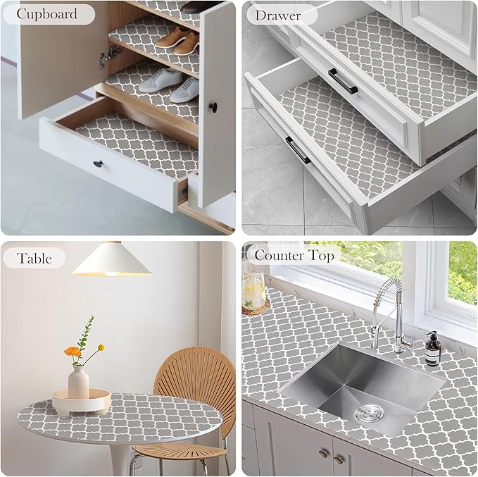 ALIUNI Drawer and Shelf Liner, Non-Slip Kitchen Cabinet Liners Non-Adhesive Thick Strong Grip Waterproof Washable Mats Protect Dresser Shelves Cupboard Bathroom Cabinets, Gray, 18 in X 10 FT