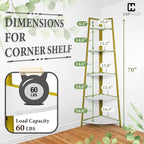 CAPHAUS Tall Corner Shelf Stand, 5-Tier Display Shelves, Ladder Corner Wood Storage Plant Bookshelf with Metal Frame, Versatile Shelving Unit Bookcase for Home Office Space, Gold