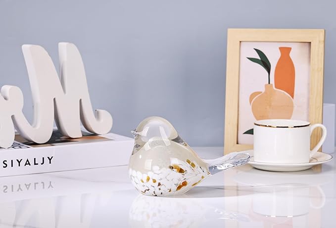 WUBIANJIE Hand Blown Glass Bird Statue Collectible Animal Art Paperweight, Living Room Bedroom Bookshelf Coffee Table Small Ornaments Shelf Home Decoration (Yellow)