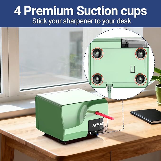 AFMAT Electric Pencil Sharpener for 6-8mm Pencils, Heavy Duty Pencil Sharpener, Fast Sharpen in 3-5s, 3 Sharpness Setting, 10,000+ Sharpenings for Classroom, School, Home, PS108