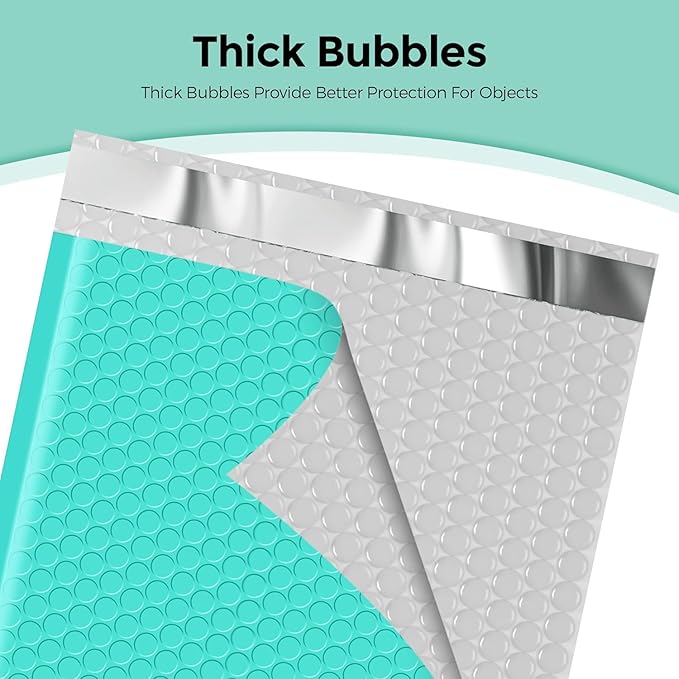 Metronic Bubble Mailers 8.5x12 500 Pack Teal Usable Size 8.5x11 Waterproof Thick Padded Envelopes Mailing Bubble Padded for Packaging, Makeup, Mailing, Shipping, Small Items Supplies