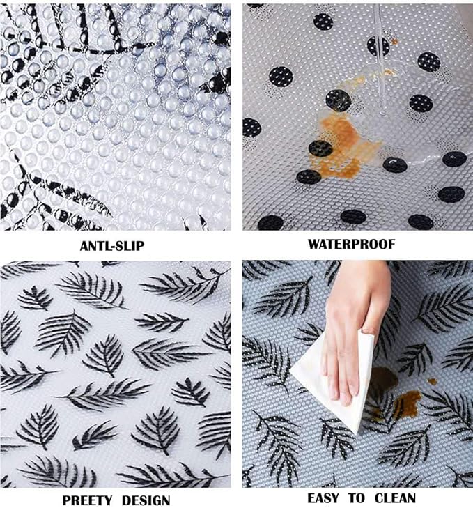 Leaf Shelf Liner for Kitchen Cabinets Non-Adhesive Drawer Liner Non-Slip Refrigerator Liner Waterproof Fridge Pad Cupboard Mat