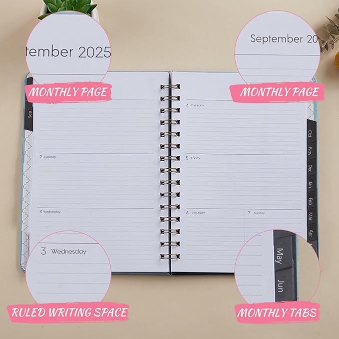 Academic Planner 2025-2026, Weekly and Monthly Calendar Planner, July 2025 - June 2026, 6.4" x 8.5", Faux Leather Cover Yearly Teacher Student Planning Agenda Book with Tabs, Pocket, Notes (Purple)