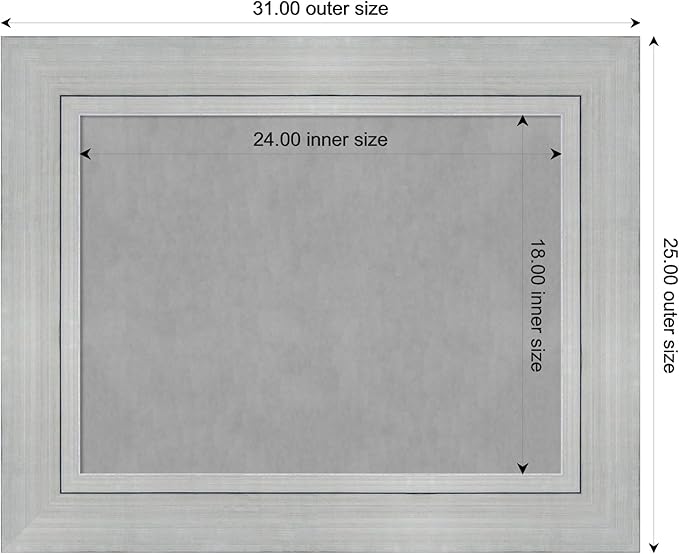 Amanti Art Silver Framed Magnetic Board 25x31 Medium Vision Board for use with Magnets, 100% Metal Sheet to Display Items as Office Decor or for Home Organization in mudroom, Kitchen or Kids Room