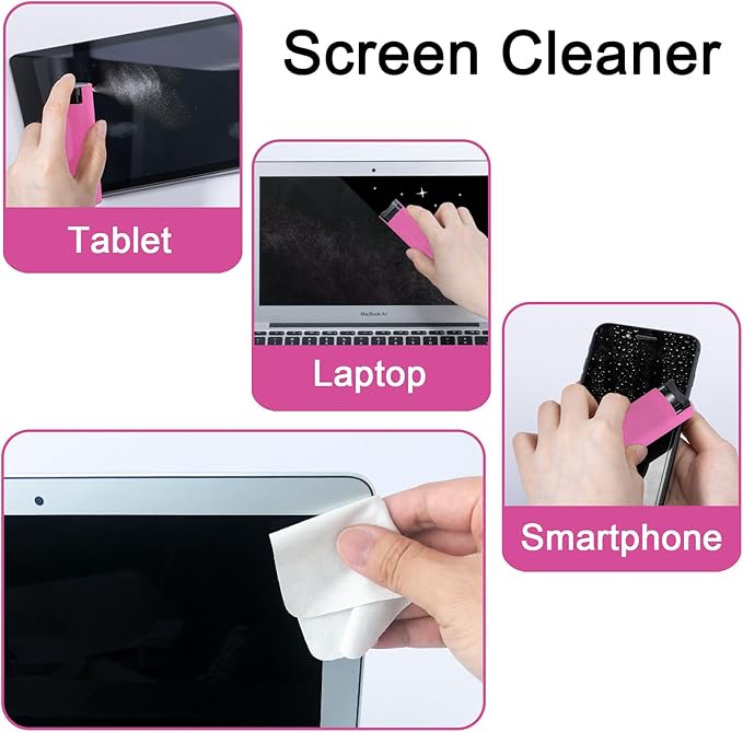 Screen Cleaner Touchscreen Mist Spray, walrfid Cleaning Kit for Electronic Smart Phone TV, Laptop, Tablet, PC, Computer LCD Flat Screens, Eyeglasses, Compatible with iPhone iPad MacBook Pro - Hot Pink