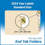 2024 Year Labels, Doctor Stuff 2024 Chart Stickers, Ringbook Sheets, Gold/Black Color Coded, Jeter Style, USA Made Year Stickers for End Tab File Folders, 270/Package, 3/4" x 1-1/2"