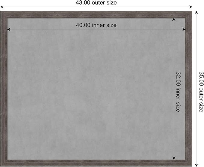 Amanti Art Grey Framed Magnetic Board 35x43 X-Large Vision Board for use with Magnets, 100% Metal Sheet to Display Items as Office Decor or for Home Organization in mudroom, Kitchen or Kids Room