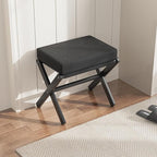 BAMBOOHOMIE Foldable Foot Stool Ottoman, Modern Foot Rest with Bamboo X Legs & Thick Foam Cushion, Folding Foot Stools Small Padded for Bedroom Living Room, Footstool for Chair Couch (Black - Black)