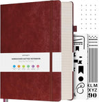 OFFIGIFT Dotted Journal Notebook, 312 Numbered Pages Large B5 Hardcover Leather Notebook, 100gsm No Bleed Paper Dot Grid Notebook with Index Pages, Dot Journal for Women Men, 7.6'' X 10'', Burgundy