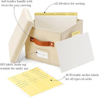 TARSUKA Greeting Card Organizer with dividers - Storage Box with lid Holds 150+ Cards - Assortment Box for Greeting Cards,Recipes, Photos, Envelopes, Keepsake - 9 x 9 x 7 Inches (Beige, 2 pcs)