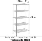 Regal Altair 21" Deep x 36" Wide x 74" Height Wire Shelving Kit | 5-Tier | NSF Commercial Storage Rack Unit