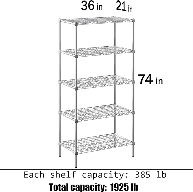 Regal Altair 21" Deep x 36" Wide x 74" Height Wire Shelving Kit | 5-Tier | NSF Commercial Storage Rack Unit