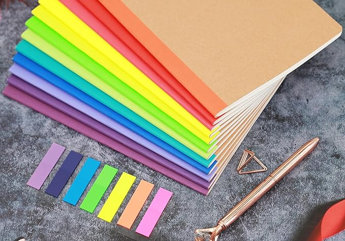 Zegrox A5 Notebook Bulk, 48 pack Kraft Cover College ruled Travel Journals with Pastel Color Spine for Students Office, 60 Lined Pages, 8.3”x 5.5”