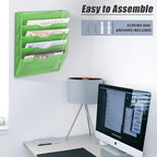 EASEPRES 5 Pocket Mesh Hanging Wall File Organizer, Wall Mounted Mail Paper Document Folder Holder, Clipboard Storage Organization Magazine Rack with Nametag Label for Office Home School, Green