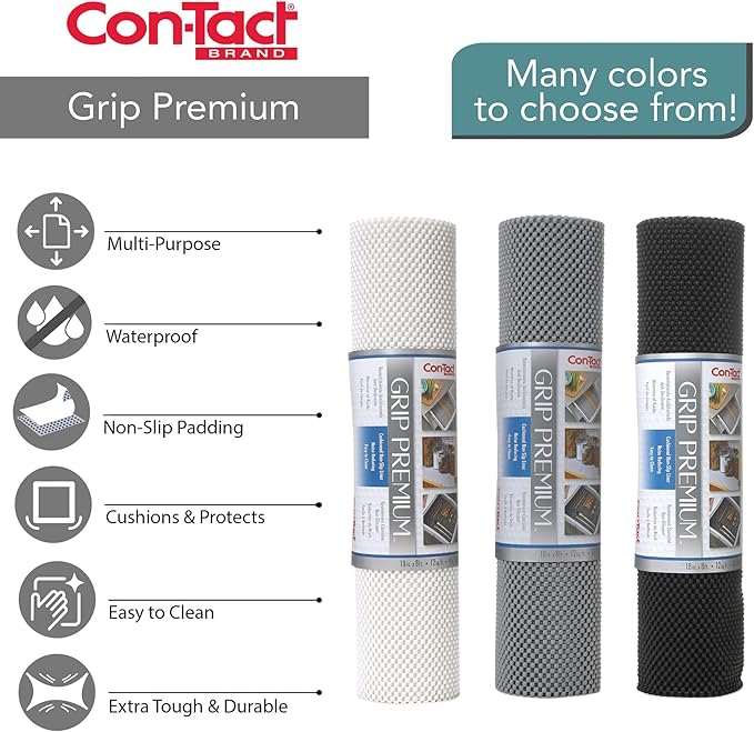 Con-Tact Brand Grip Premium Shelf Liner, Thick and Non-Adhesive Drawer Liner, Multi-Purpose and Easy to Use, 12" x 4', White, Pack of 1