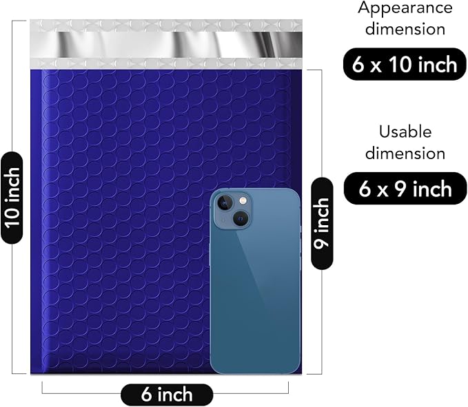 Fuxury Bubble Mailer,100Pcs 6x10" Bubble Mailers Royal Blue Shipping Padded Envelopes Usable Size 6x9" Opaque Mailing Envelopes Bubble Padded for Mailing,Packaging, Small Business,Bulk #0