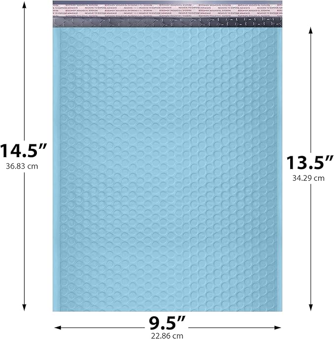 Light Blue Large Poly Bubble Mailers 9.5x14.5 inch #4 | Self Seal Padded Envelopes Cushioned Bubble Mailer | Usable Size 9.5x13.5 | WaterProof | Lightweight mailing Shipping Bags | 200 Pack Bulk